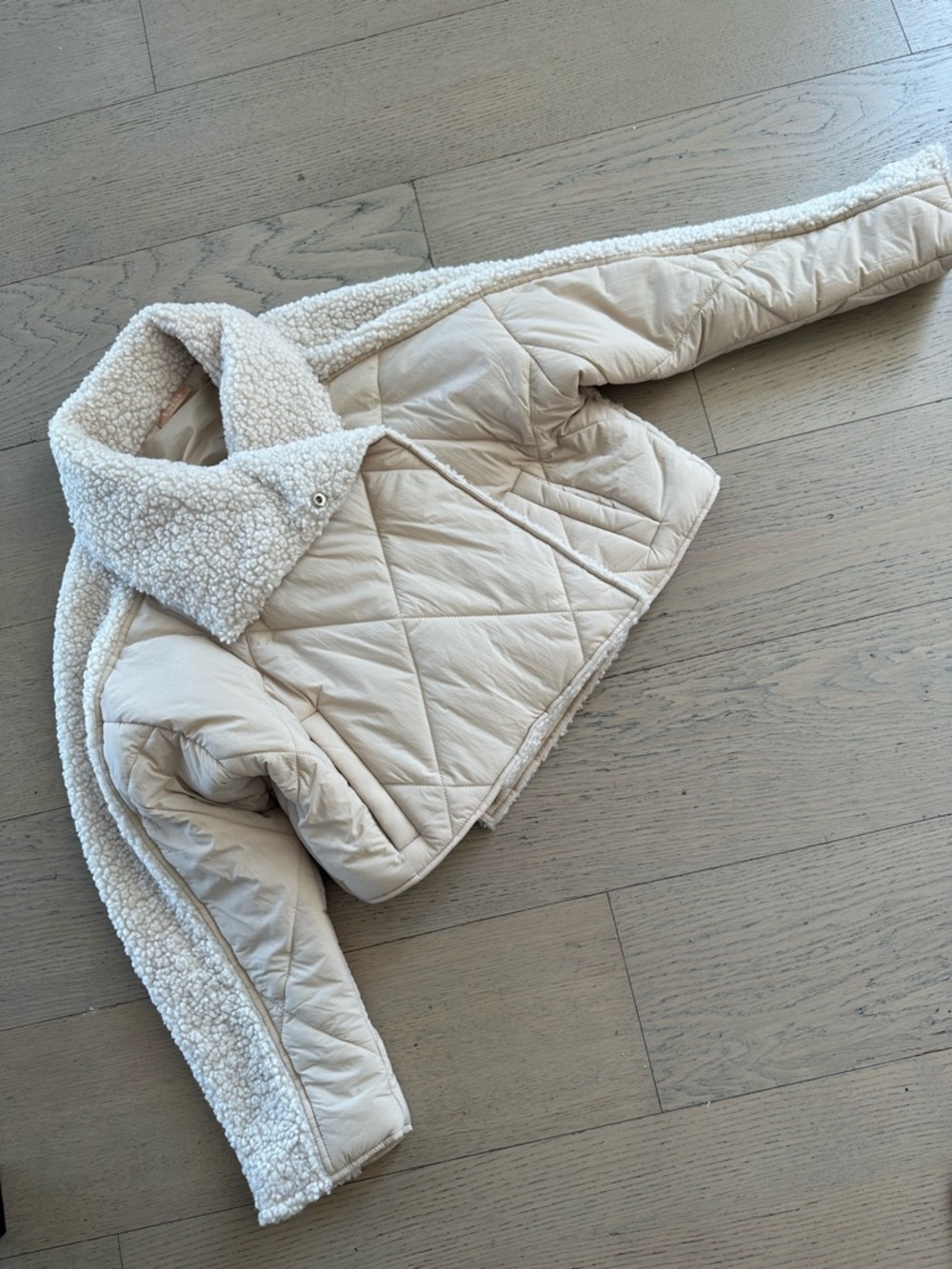 Women's Cream Quilted Teddy Jacket with Sherpa Trim